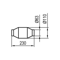 Uni-Metallkat - 100 Zellen Länge: 230mm/ Anschluss: 62mm  - unpoliert (ohne Gutachten (laut StVo nicht zugelassen))