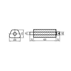 Uni-Schalldämpfer Trapezoid mit Stutzen - Abwicklung 711 245x175mm, d1Ø 50mm außen - d2Ø 50mm innen - Länge: 420mm