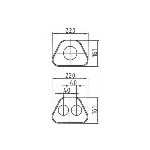 Uni-Schalldämpfer trapezoid zweiflutig mit Hose - Abw. 644 220x161mm, d1Ø 50mm  d2Ø 45mm, Länge: 420mm