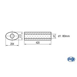 Uni-Schalldämpfer oval - Abwicklung 525 204x117mm, d1Ø 80mm, Länge: 420mm